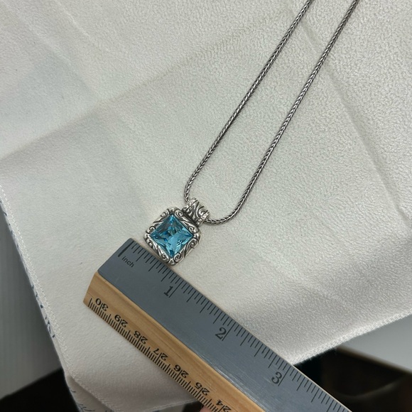 Brighton Regina Necklace Square Blue Crystal Pendant Silver Plated 17" & Tin - Picture 9 of 13